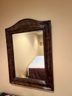 Arched Dark Wood Framed Wall Mirror