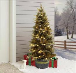4.5 ft. Pre-Lit Gold-Tipped Branches Artificial Christmas Tree with Modern MgO Pot WHAP2511