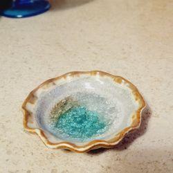 Small Pottery Fused Glass Trinket Dish 