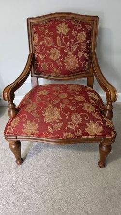 Vintage Wood Armchair with Floral Upholstery
