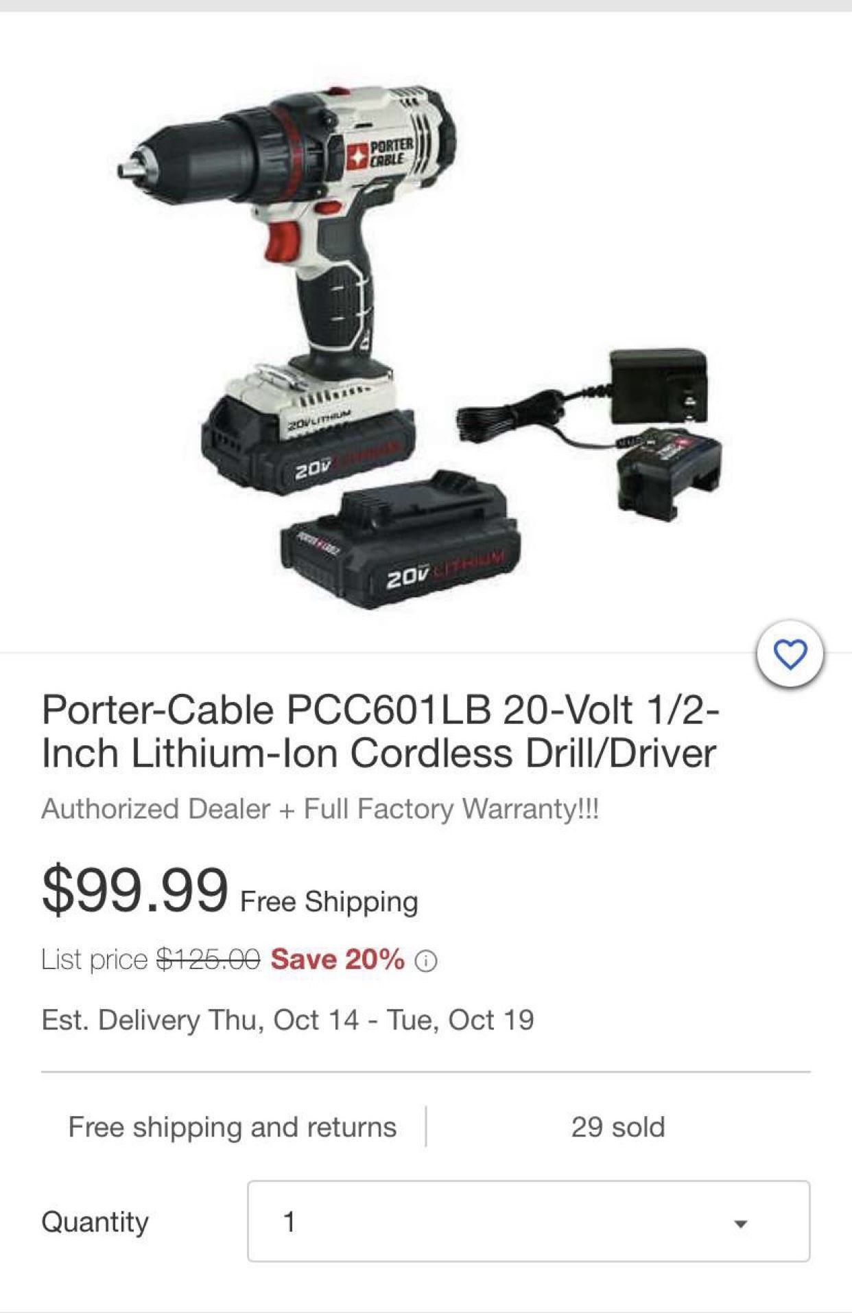 Porter Cable 20V 1/2” Drill Set