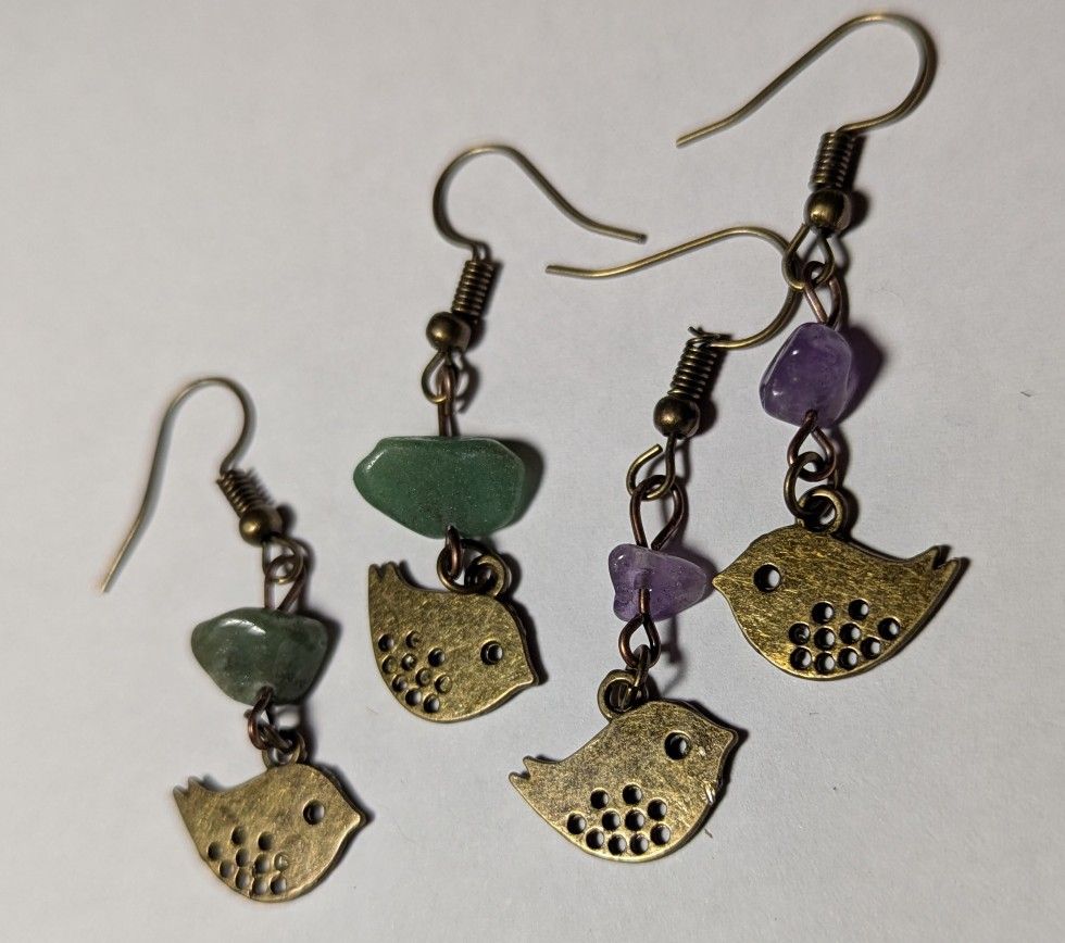 Antique Bronze Style Bird And Stone Earrings Handmade
