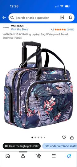 VANKEAN 15.6" Rolling Laptop Bag Waterproof Travel Business (Floral)