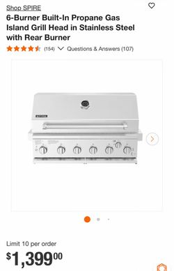 Shop SPIRE 6-Burner Built-In Propane Gas Island Grill Head in Stainless Steel with Rear Burner