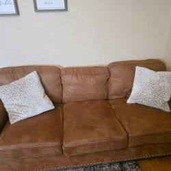 Modern Light Brown Suede Leather 3-Seater Couch
