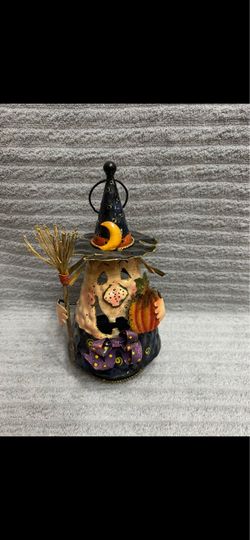 Halloween Witch Metal Hanging Lantern Figurine 10” Tall
