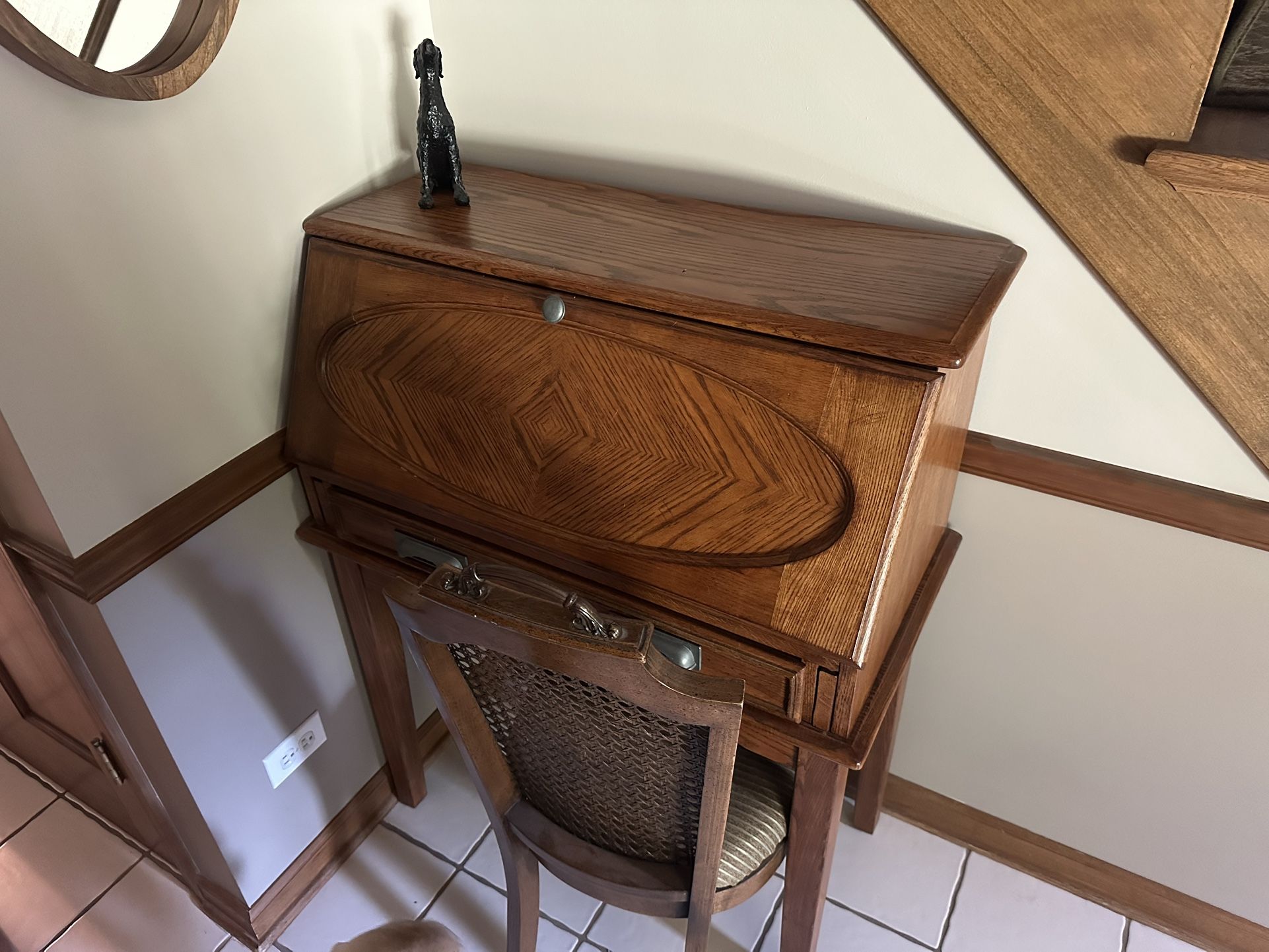 Vintage Drop-Front Writing Desk with Chair