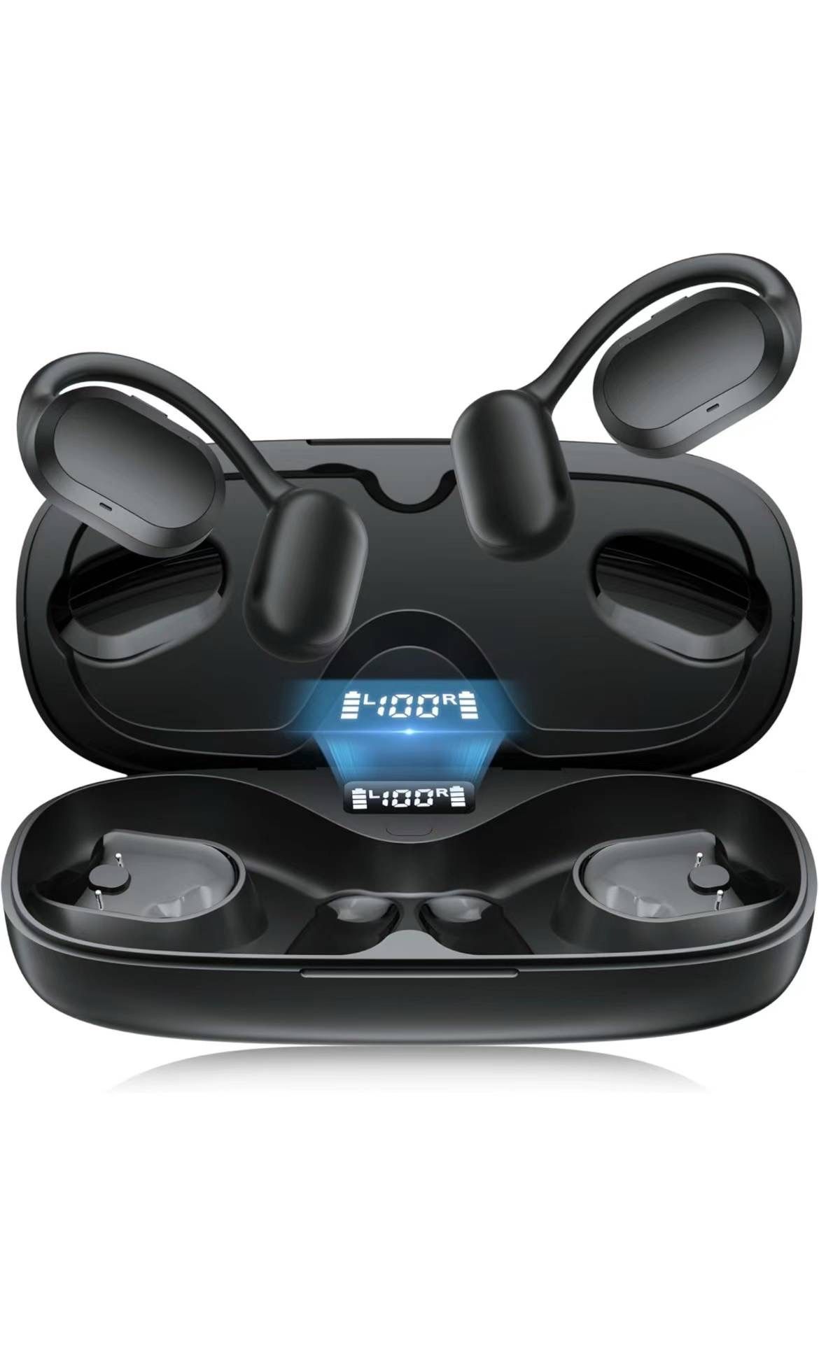 Open Ear Headphones, Open Ear Earbuds, IPX7 Waterproof, Bluetooth 5.3 True Wireless Sports Over Ear Earbuds with Earhooks, Built-in Mic, Crystal-Clear