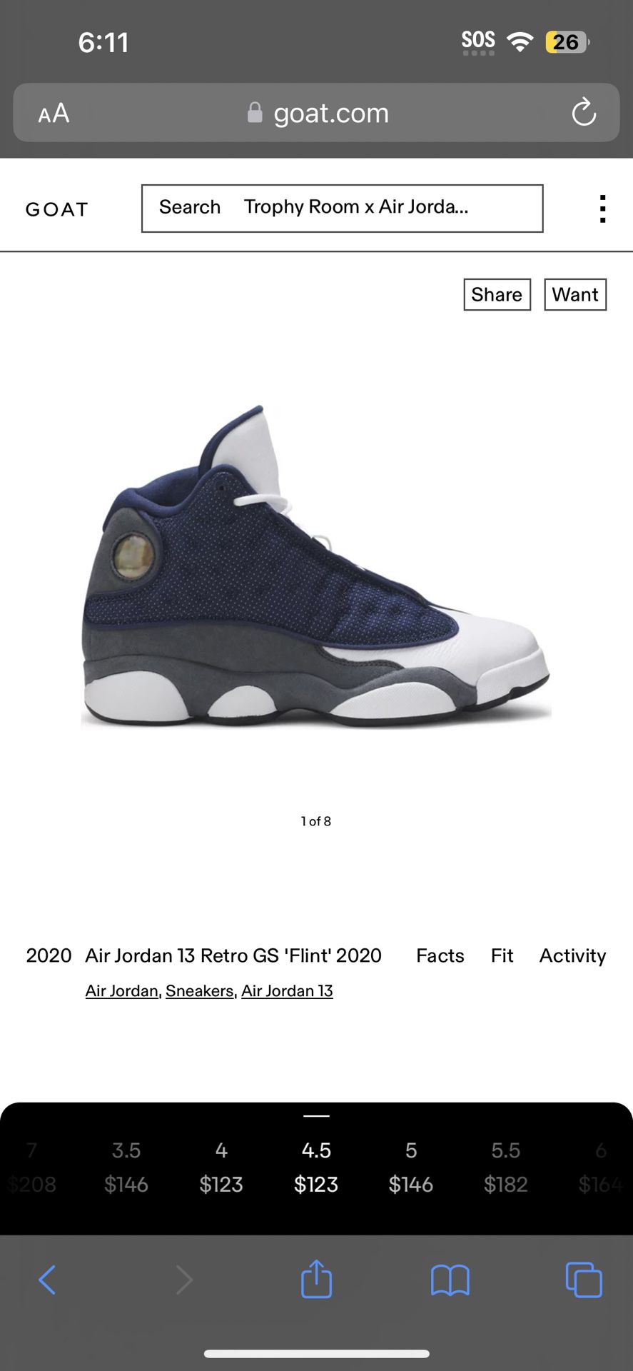 Jordan 13 Size 4.5 y