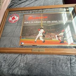 Large Budweiser Red Sox World Champs Bar Mirror, Heavy Item Glass Framed Has No Backing But Can Have Colored Backing Added On And Etching Will Pop