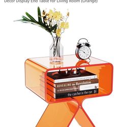 Acrylic Nightstand Side Table Modern Design Clear Home Decor Display End Table for Living Room (Orange) 