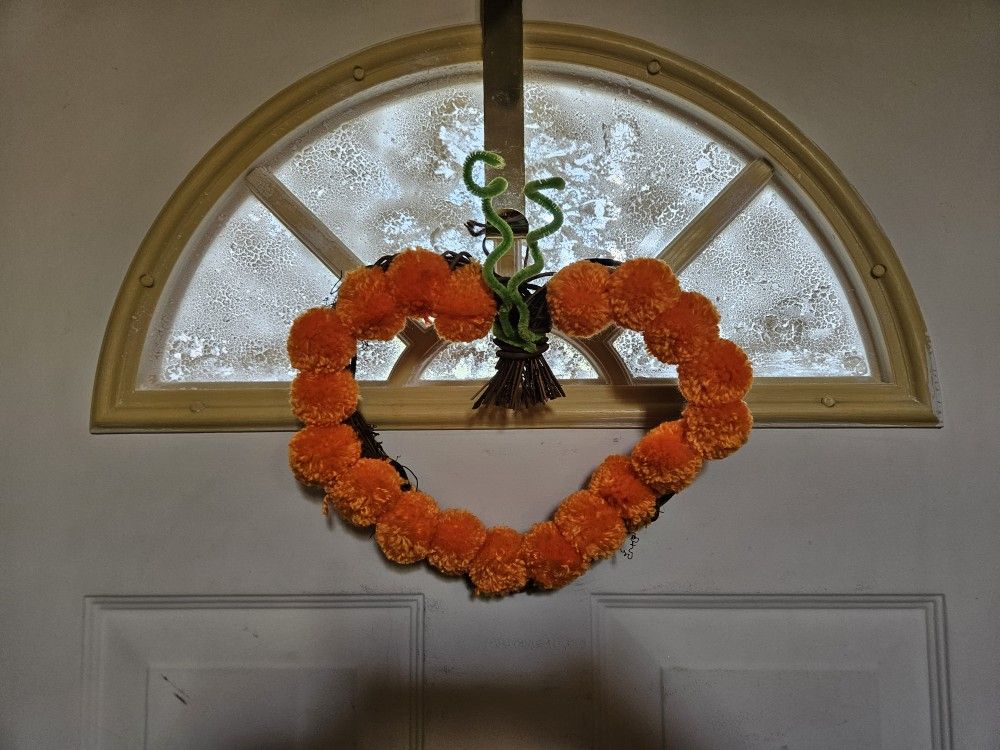 Hand Created Pom-Pom Pumpkin Rattan Wreath