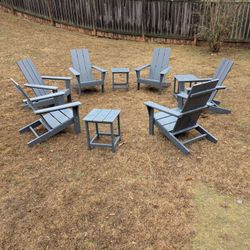 BRAND NEW Polywood Type Material Gray Adirondack Set With 6 Chairs And 3 Tables 