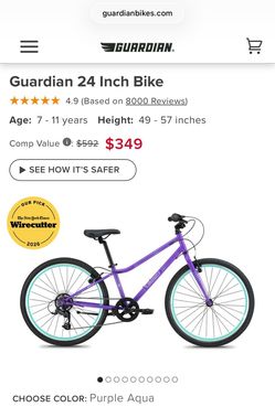 Guardian 24 Inch Kids Bike Purple Aqua