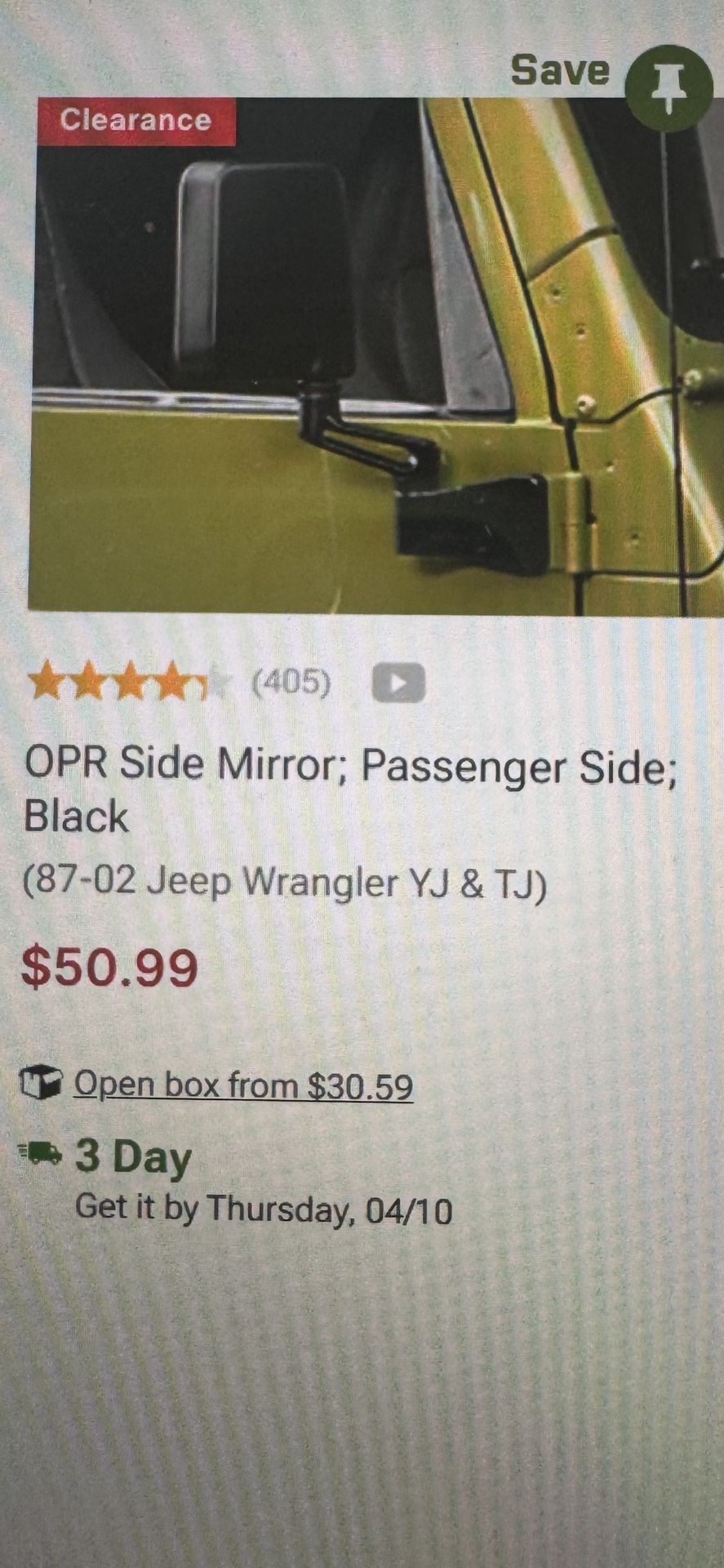 Passenger Side Mirror For A Jeep