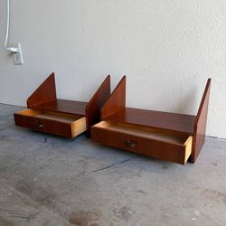 Pair of Danish Teak Floating Nightstands — Mid-Century Modern Wall-Mounted Bedside Tables, 1960s