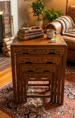 Vintage Hand-Carved Chinese Quartetto Nesting Tables - Set of 4
