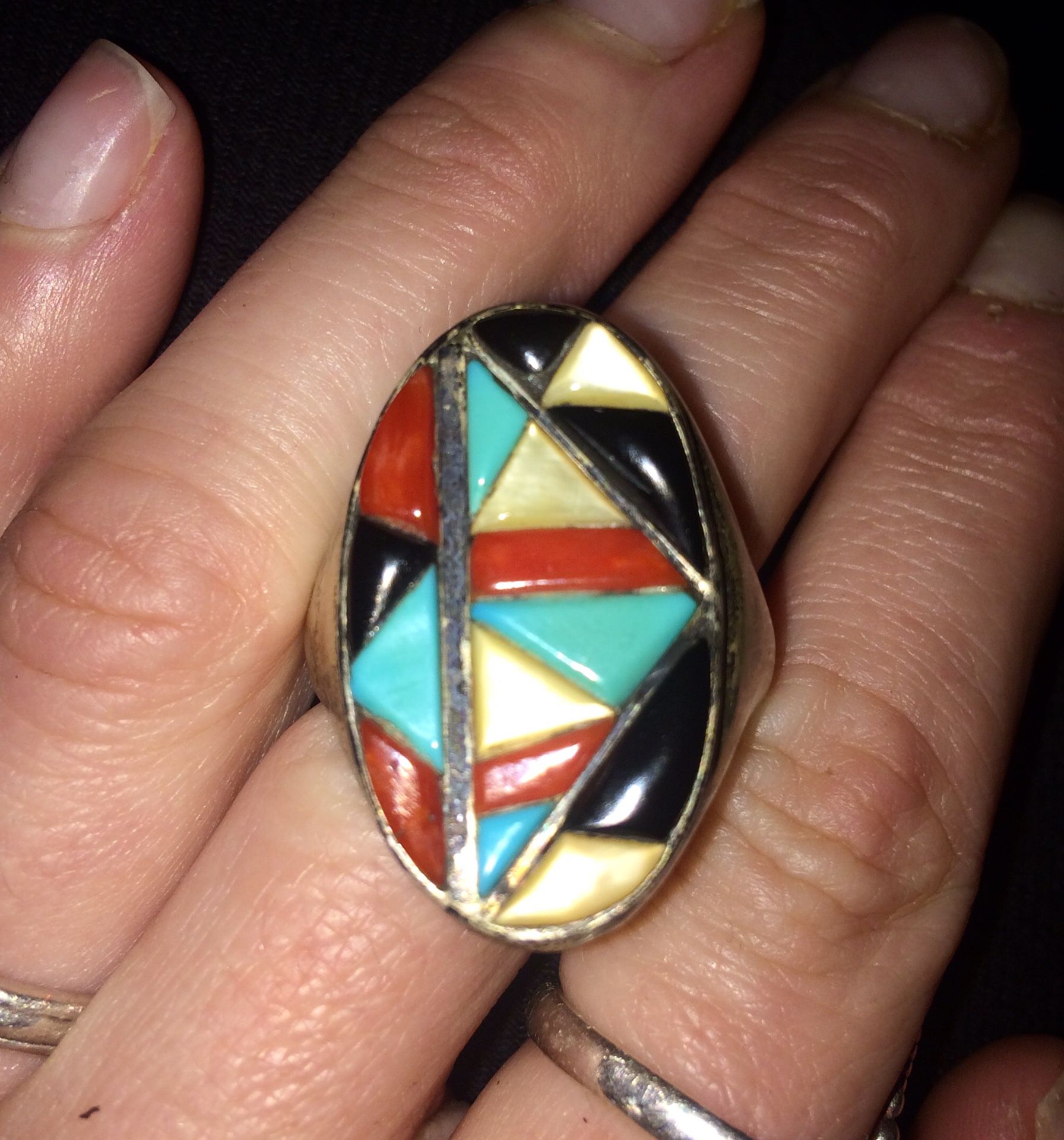 Navajo Coral, Oyster Shell & Turquoise, Sterling Silver Ring