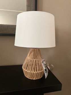 Rattan Table Lamp with White Shade