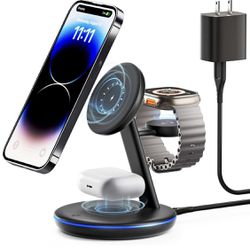 New 3 in 1 Charging Station for Apple Devices, Mag - Safe Charger Stand
