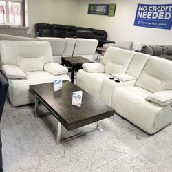 White Leather Loveseat & Matching Recliner