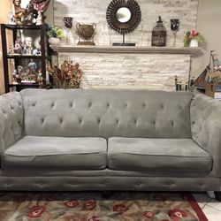Tufted Couch Gray Grey Nailhead Trim 8ft Long