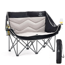 2-Person Folding Camping Loveseat – Black & Gray Double Outdoor Chair