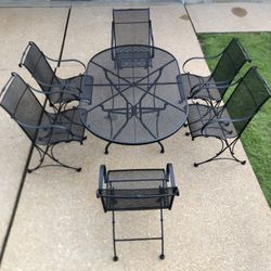 Patio Set Woodard High End Wrought Iron 6 Seat Outdoor Furniture Dining set