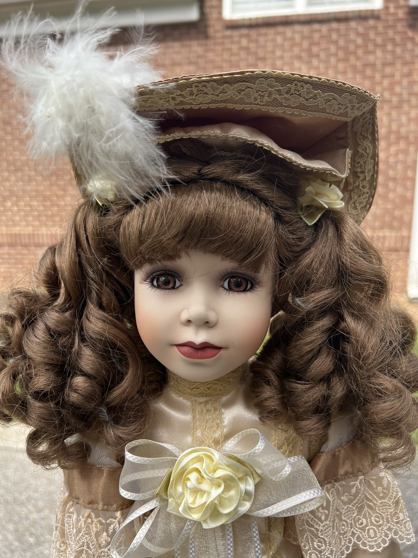 Vintage Donna Marie Doll Cracker Barrel American Classics Porcelain Stand 23"   Measurements are approximate.   Non-smoking no pet home. Please see al