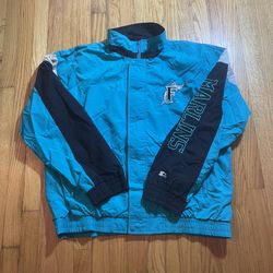 Vintage FLORIDA MARLINS STARTER Jacket Coat WINDBREAKER MLB Size XL - TEAL LOGO