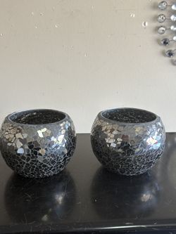 Pretty Smoke Color Crackle Glass Candle Holders 3 1/2” $5/each