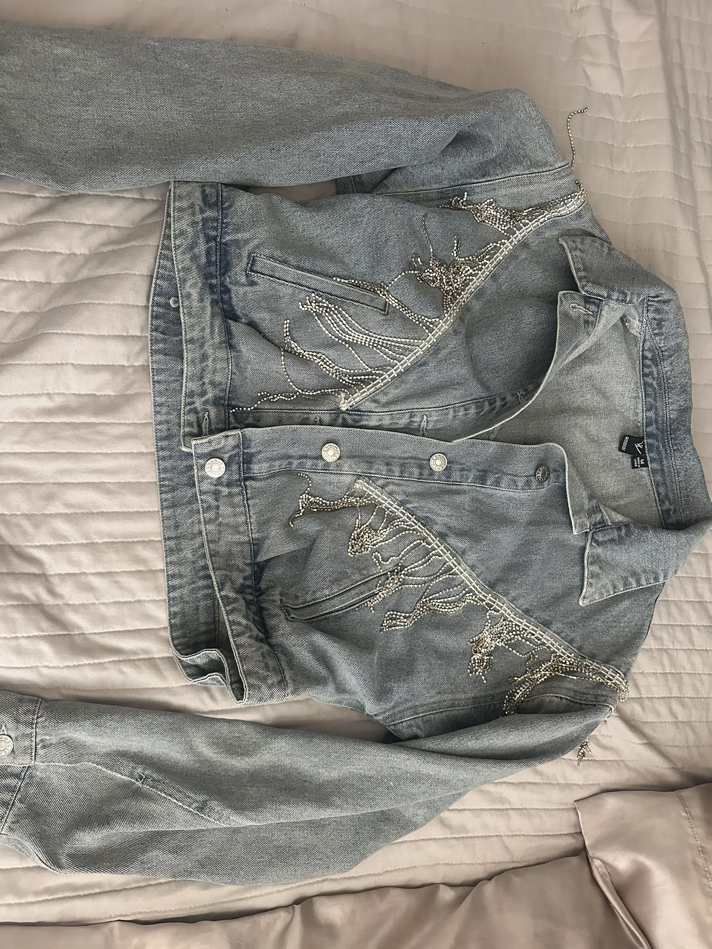 Rhinestone Fringe Denim Jacket