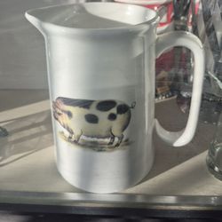 Grace's Teaware Country White Large Pitcher with a pig image. 