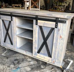 Custom made sliding barn door tv stand
