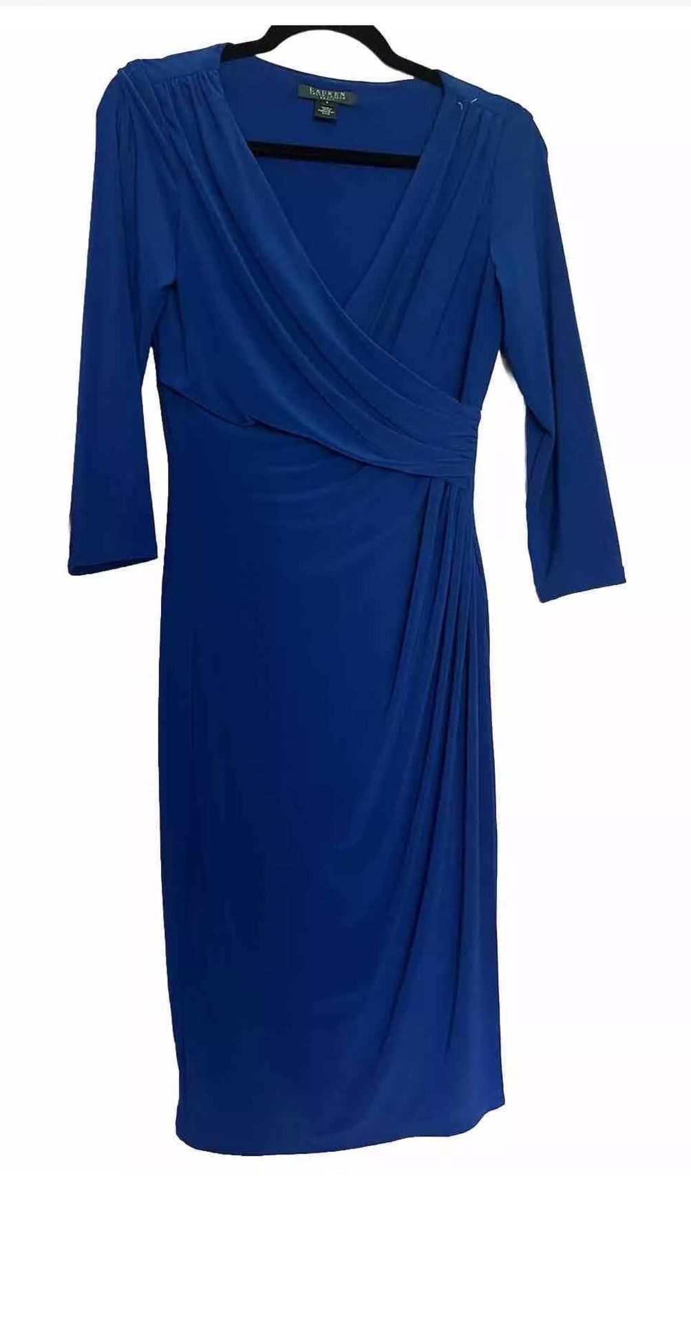 Lauren Ralph Lauren Faux Wrap Seath Dress Women's Size 6 Blue V-Neck