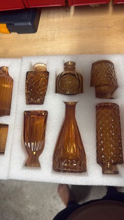 Amber Glass Decorative bud Vase Set