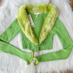 Urban Outfitters green furry cropped cardigan, brand new with tags