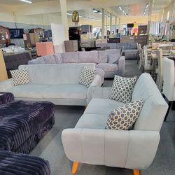 ✅️✅️2 pc light grey velvet fabric mid century modern sofa and love seat set Langley street wooten✅️✅️✅️