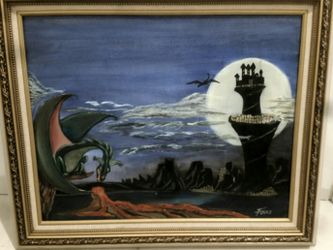 Large 16x20 Acrylic Painting Green Dragon