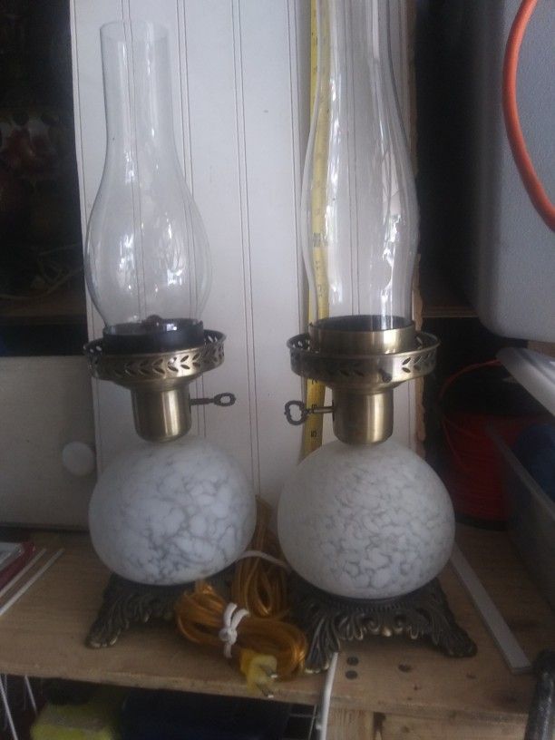 vintage standing glass ball and metal set of lamps 