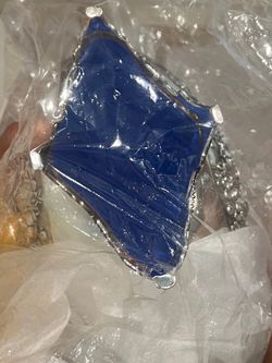 Blue Stained Glass Panel with Silver Edging