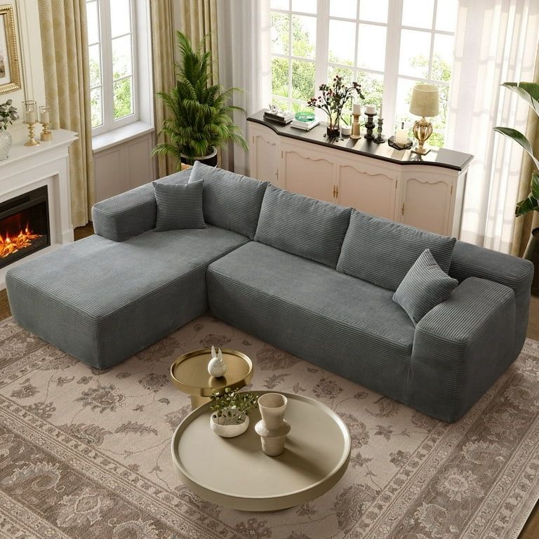 Ovios Corduroy Sectional for Living Room Modular Gray Sleeper Sectional Couches and Sofas with Chaise Lounge Modern 104" Oversized L-Shape Sofa No Ass