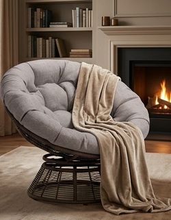 Papasan Outdoor & Indoor Chair - Brown Frame and Silver Cushion