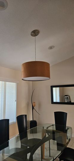 Light wood finish Drum Pendant Light