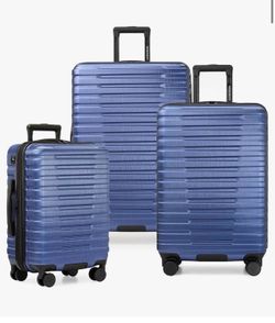 Traveler Boren Expandable Hardside Rugged Travel Luggage with 8 Spinner Wheels, Navy, 3-Piece Set