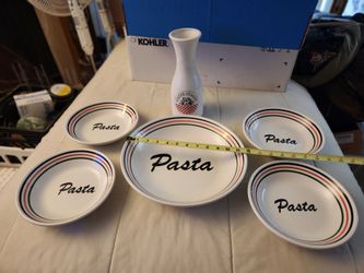 Gently Used Cafe- Italia Carafe &Large Serving Bowl & 4 Pasta Bowls