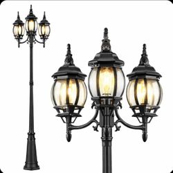 Outdoor 3-Head Garden Lamp Post – E26 Base, Hardwired 