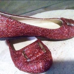 WOMENS /Young RED SPARKLING FLATS