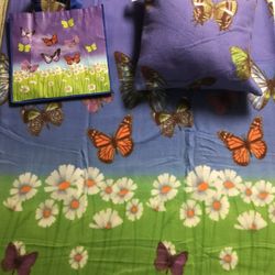 Butterfly Lot - Unused Blanket, Pillow, Bag & Luggage Tag