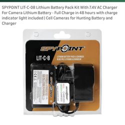 SPYPOINT LIT-C-08 Lithium Battery Pack Kit With 7.4V AC Charger For Camera Lithium Battery - Full Charge in 48 hours with charge indicator light inclu